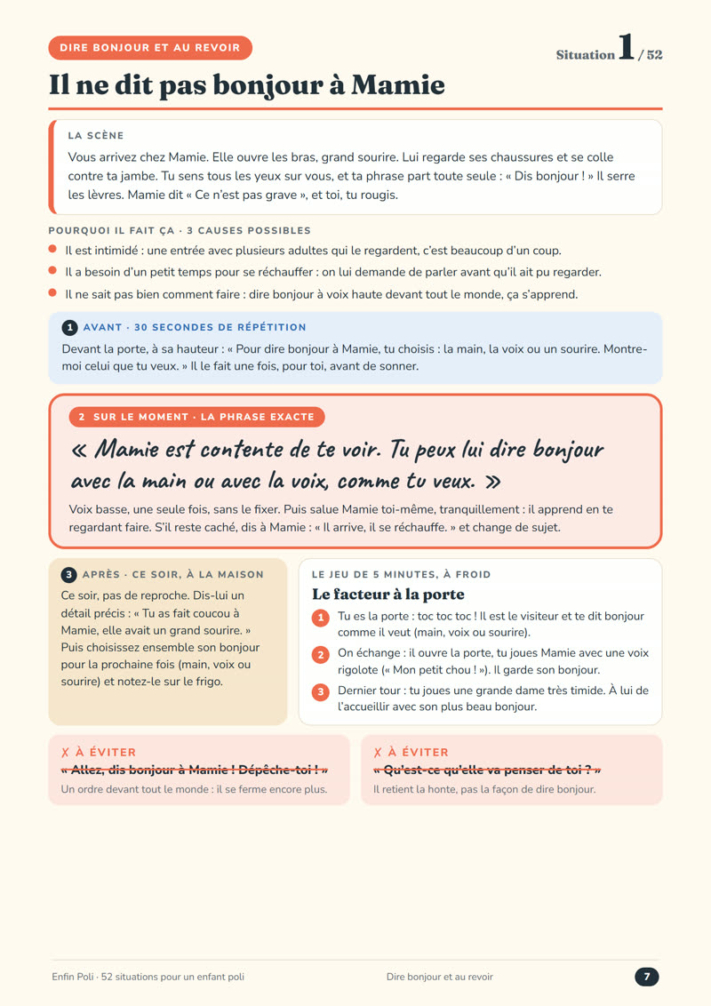 Fiche n° 1 : il ne dit pas bonjour à Mamie