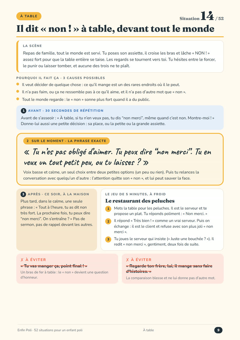Fiche n° 14 : il dit « non ! » à table, devant tout le monde